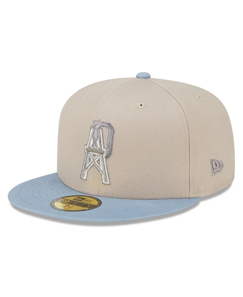 New Era Men's Stone/Light Blue Houston Oilers City Originals Lifestyle Two-Tone 59FIFTY Fitted Hat