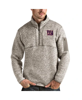 Antigua Men's Oatmeal New York Giants Fortune Quarter-Zip Pullover Jacket