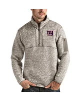 Antigua Men's Oatmeal New York Giants Fortune Quarter-Zip Pullover Jacket