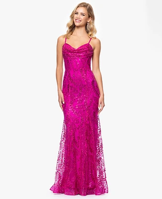 Blondie Nites Juniors' Glitter Mesh Corset Gown
