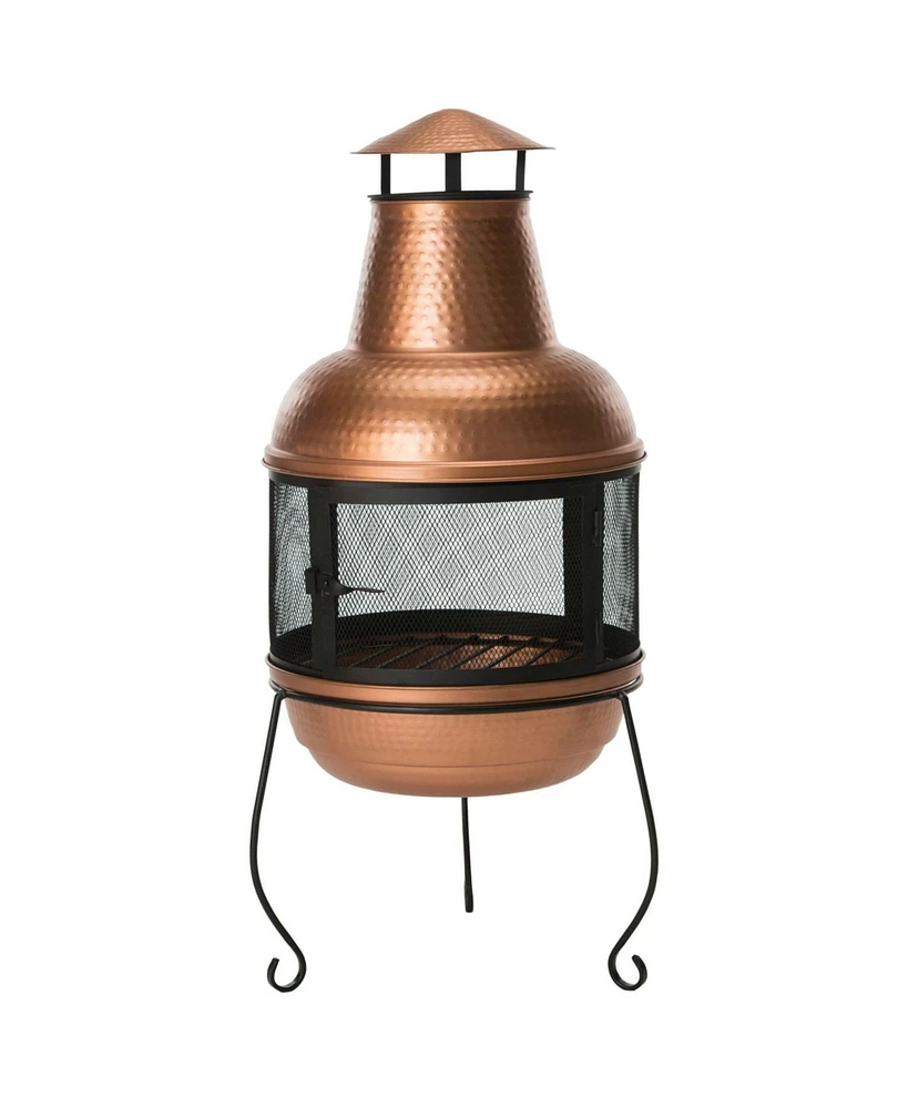 Slickblue Hammered Chiminea Fire Pit with Stand for Outdoor Heating and Decor