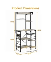 gaomon Kitchen Bakers Rack with Power Outlet, 35.4 In Microwave Stand with 10 S-Shaped Hooks & Wire Basket, Coffee Bar Kitchen Storage Shelf Rack for