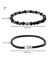 Lucky Brand Matte Black Onyx, Snowflake Obsidian Stretch Bead & Magnetic Cord Bracelet Set - 2 Piece