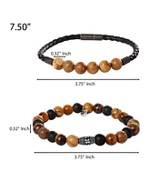 Lucky Brand Tiger s Eye, Black Onyx, Picture Jasper Stretch Bead & Magnetic Cord Bracelet Set - 2 Piece