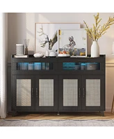 gaomon Sideboard Buffet Cabinet With Power Outlet & Led Light