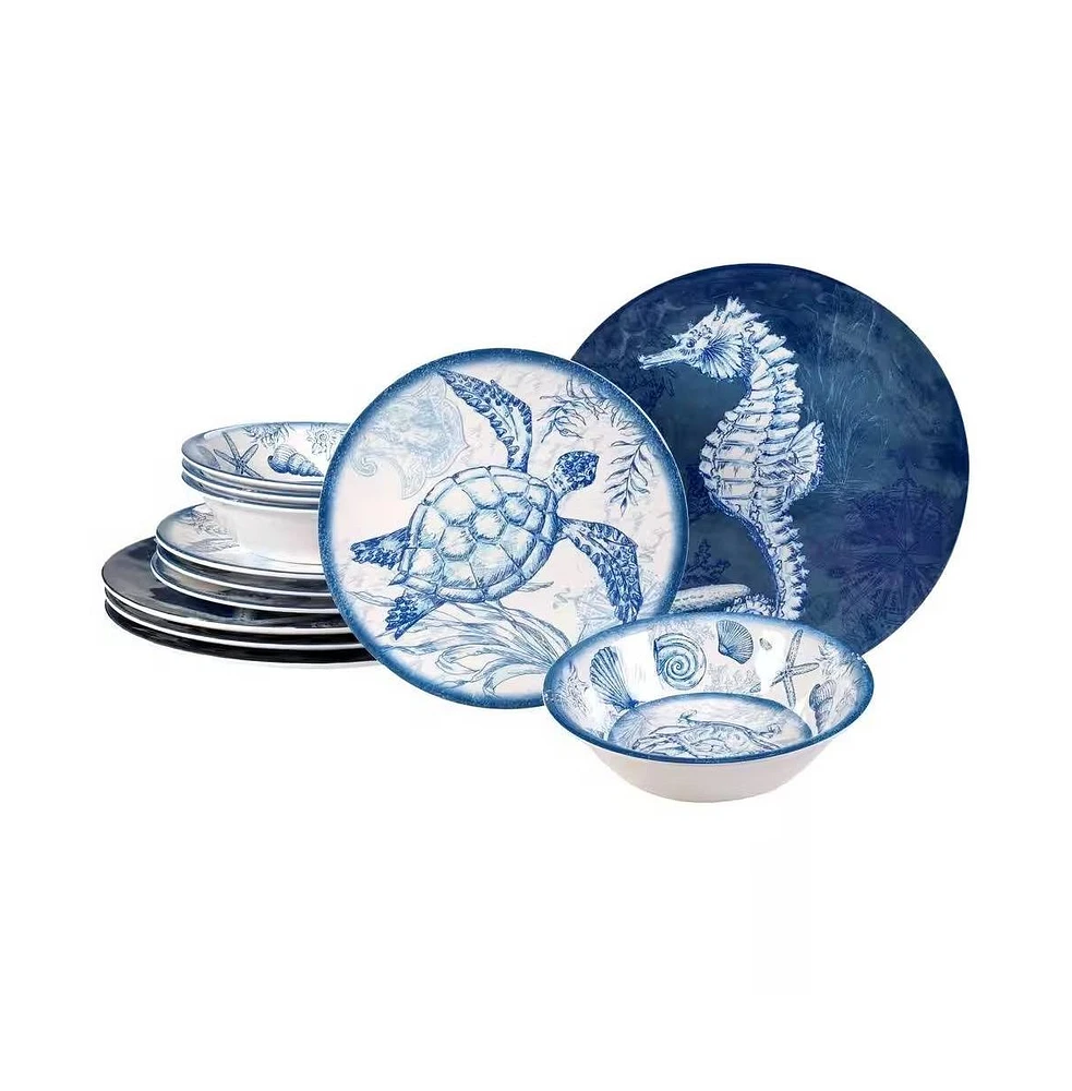 Slickblue 12-Piece Sea Shells Ocean Theme Dinnerware Set - Service for 4