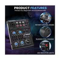 Pyle Compact Dj Mixer with Usb Interface, 5-Channel Pro Audio Mixer