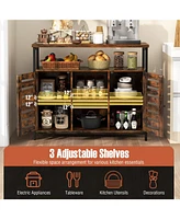 Gouun Buffet Cabinet Industrial Sideboard Storage Cabinet with Push-to-Open Slatted Door and 3 Adjustable Shelves