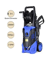 Mecale 3000PSI Electric Pressure Washer, Portable High Power Washer w/ 5 Nozzles, Hose Reel, Soap Bottle, 2 Gpm 2000W (Blue)