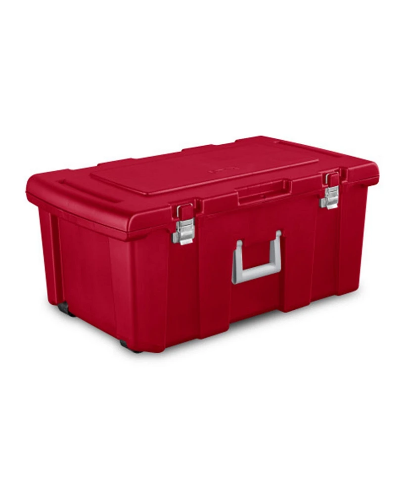 Sterilite Wheeled Footlocker, Plastic Utility Storage Container, Red, 3 Pack