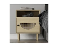 Homefan Boho Rattan Nightstand with Charging Station - End Table with Usb Ports & Power Outlets,2-Tier Rattan Nightstand with Locker