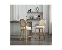 The Pop Home Solid Wood Bar Stools Set of 2, French Country Style Bar Chairs with Upholstered Cushions and Backrest-The Pop Home