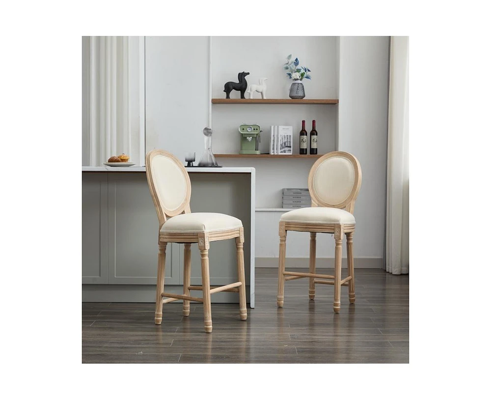 The Pop Home Solid Wood Bar Stools Set of 2, French Country Style Bar Chairs with Upholstered Cushions and Backrest-The Pop Home