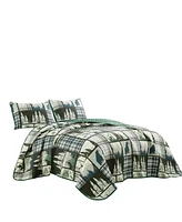 MarCielo 3 Pcs Cabin Lodge Rustic Country Bear Quilt Bedspread Set Queen