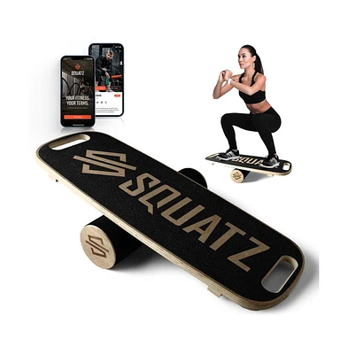 Squatz Wooden Balance Board with Glide Roller for Standing Desk and Core Workouts