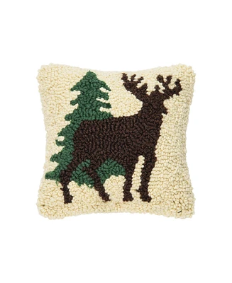 8" x 8" Dear Forest Hooked Small Petite Throw Pillow