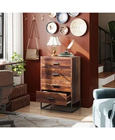 Wlive Dresser for Bedroom with 4 Drawers Nightstand Chest of Drawers Tall Dresser Drawers with Sturdy Metal Frame for Hallway Living Room Closet
