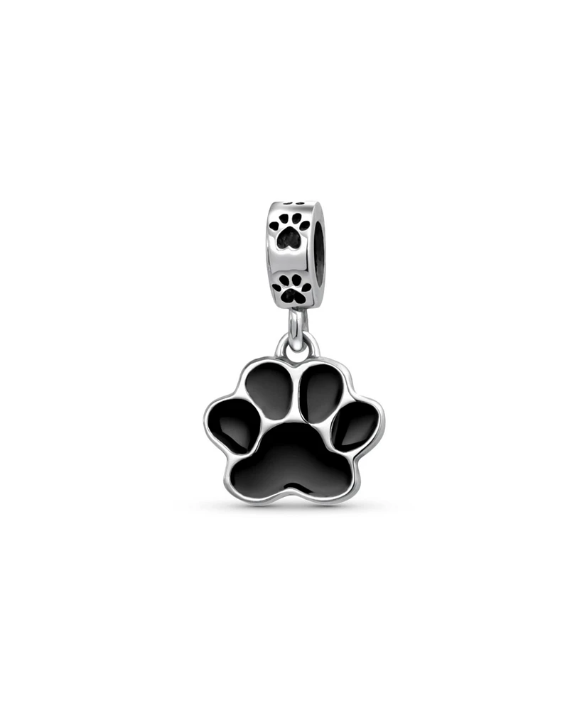 Bling Jewelry Bff Pet Lover Black Dog Cat Paw Print Dangle Charm Bead for European Bracelet