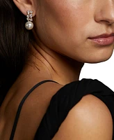 Eliot Danori Silver-Tone Cubic Zirconia & Imitation Pearl J-Hoop Earrings, Exclusively at Macy's