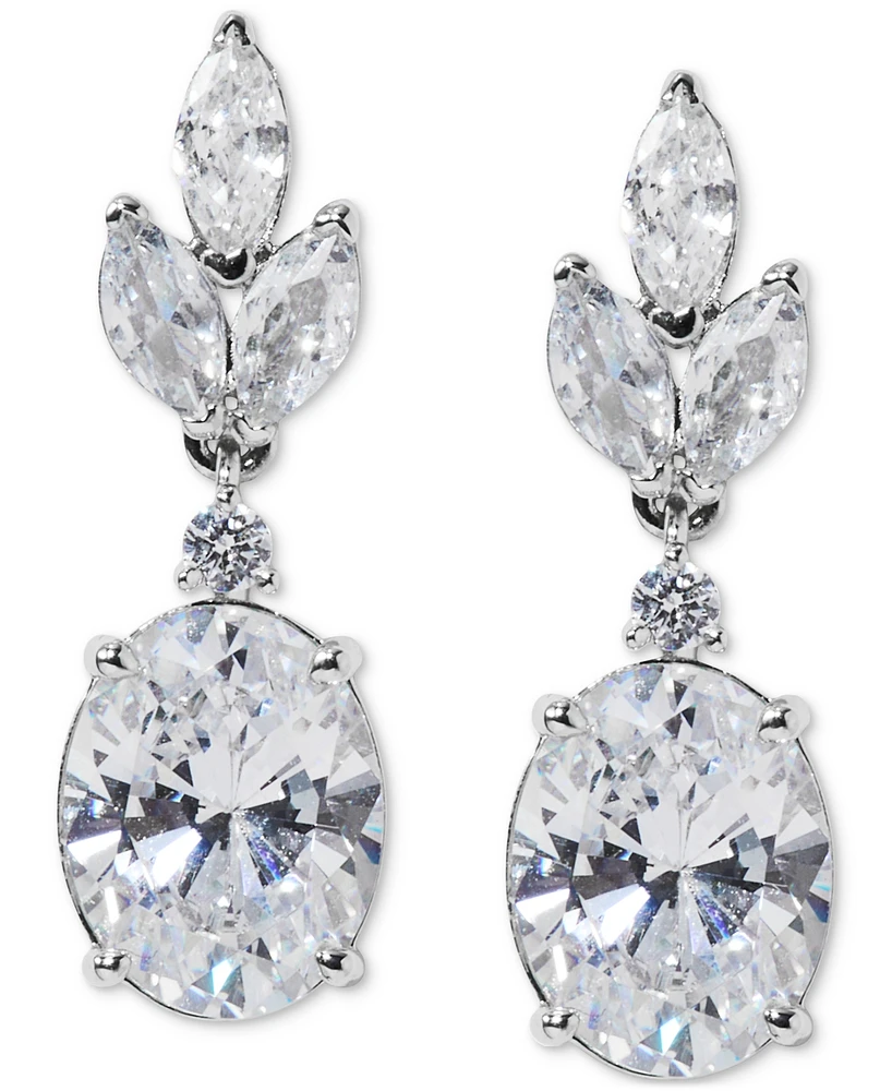 Eliot Danori Silver-Tone Cubic Zirconia Oval Drop Earrings, Exclusively at Macy's