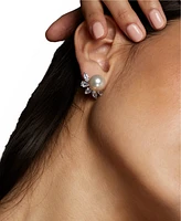 Eliot Danori Silver-Tone Cubic Zirconia & Imitation Pearl Stud Earrings, Exclusively at Macy's