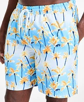 Club Room Men's Aqua Palm Tree Drawstring 7" Swim Trunks, Exclusively at Macy's