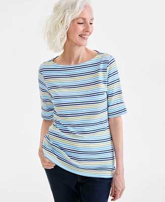 Style & Co Women's Striped Elbow-Sleeve Top, Exclusively at Macy's