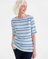 Style & Co Women's Striped Elbow-Sleeve Top, Exclusively at Macy's