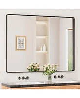 Keonjinn 48x40 Inch Brushed Gold Bathroom Vanity Mirror Tempered Glass Metal Framed