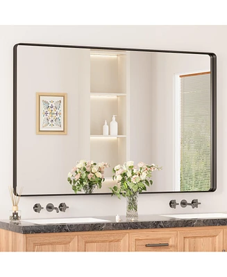 Keonjinn 55x30 Inch Brushed Gold Bathroom Vanity Mirror Tempered Glass Metal Framed