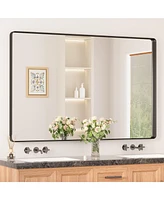 Keonjinn 55x30 Inch Brushed Gold Bathroom Vanity Mirror Tempered Glass Metal Framed