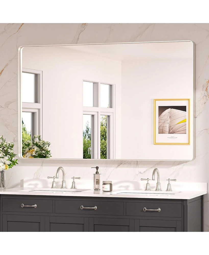 Keonjinn 55x30 Inch Brushed Gold Bathroom Vanity Mirror Tempered Glass Metal Framed