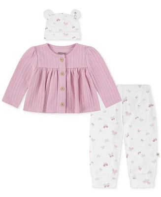 Huggies Baby Girls Cotton Cardigan, Pants & Hat, 3-Piece Set