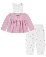 Huggies Baby Girls Cotton Cardigan, Pants & Hat, 3-Piece Set