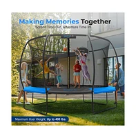 SereneLife 12ft Pumpkin Trampoline with Inner Enclosure, Ladder, and Basketball Hoop for Kids (Blue