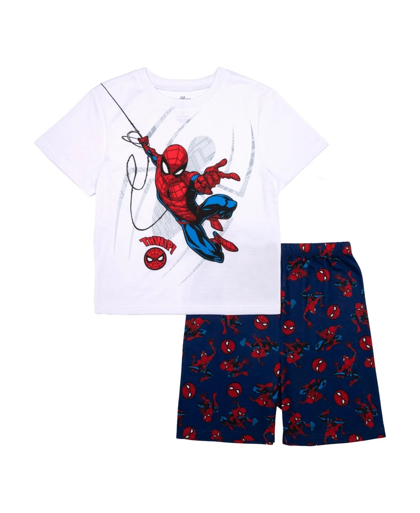Spider-Man Little and Big Boys Short Sleeve Tee Short, 2-Piece Pajama Set