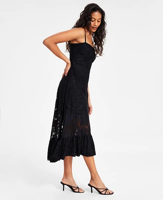 Bar Iii Women's Ruffled-Hem Lace Midi Dress, Exclusively at Macy's