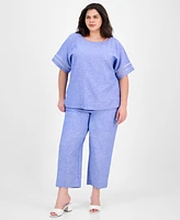 Anne Klein Plus Button-Back Short-Sleeve Blouse