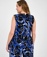 Anne Klein Plus Printed Surplice-Neck Sleeveless Top