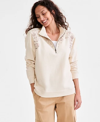 Style & Co Women's Embroidered Mock-Neck Sweatshirt, Exclusively at Macy's