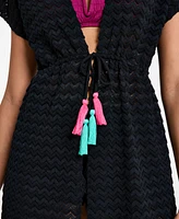 Miken Juniors' Crochet Tassel-Trimmed Tie-Front Kimono Cover-Up, Exclusively at Macy's