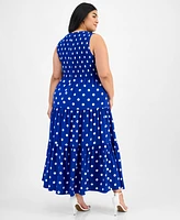 Anne Klein Plus Smocked-Bodice Tiered Dress