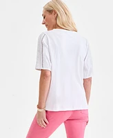 Style & Co Women's Cotton Applique Round-Neck Top, Exclusively at Macy's