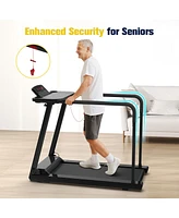 Redliro Walking Treadmill for Seniors with Long Handrails 300 lbs Capacity Recovery Fitness Exercise Machine Heart Rate Sensor with Desk & Cup Holder