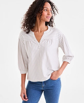 Style & Co Women's Striped 3/4-Sleeve Split-Neck Top, Exclusively at Macy's