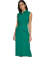 Calvin Klein Women's Belted Button-Front Sheath Dress