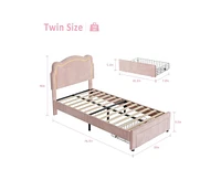 gaomon Twin Upholstered Smart Led Bed Frame with Adjustable Bear Headboard, Storage Drawer, Velvet Princess Platform Bed Frame for Kids/Girls