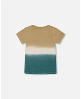 Deux par Baby Boys Short Sleeve Tee Gradient Beige And Teal