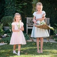 Hope & Henry Girls' Organic Puff Sleeve Smocked Party Dress with Ruffle Collar