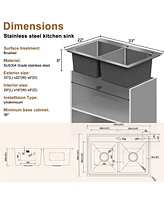 Casainc 33inch L x 22inch W Double Basin Drop-in Kitchen Sink